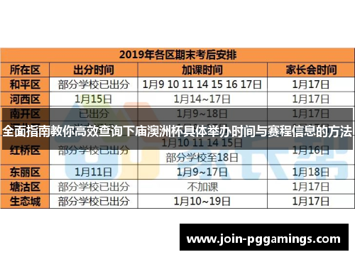 全面指南教你高效查询下庙澳洲杯具体举办时间与赛程信息的方法 全面指南教你高效查询下庙澳洲杯具体举办时间与赛程信息的方法